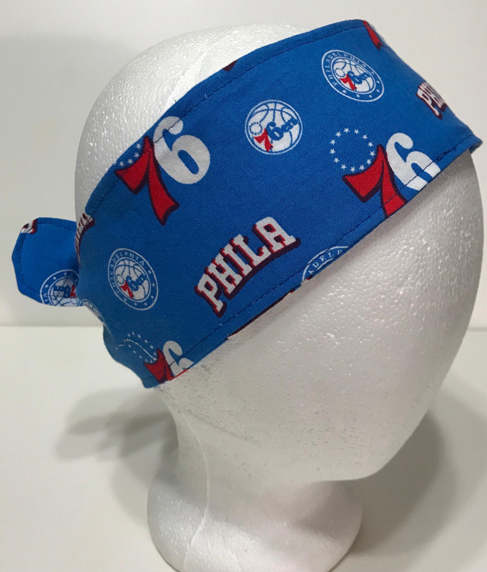 3” Wide Philadelphia 76ers headband, hair wrap, pin up, hair tie, neckerchief, retro, rockabilly, handmade
