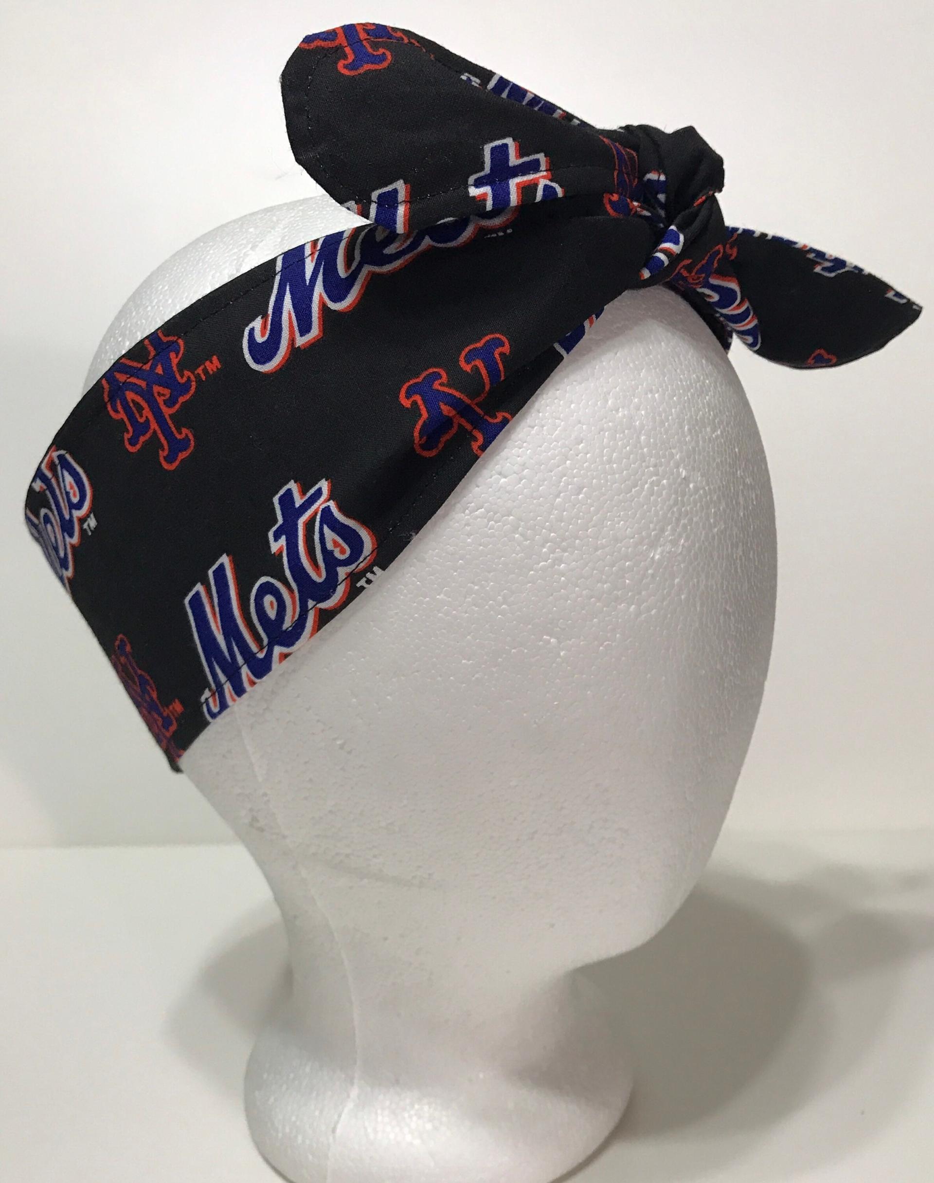 3” Wide NY Mets headband, black, hair wrap, handmade,  pin up, hair tie, retro, rockabilly, New York Mets