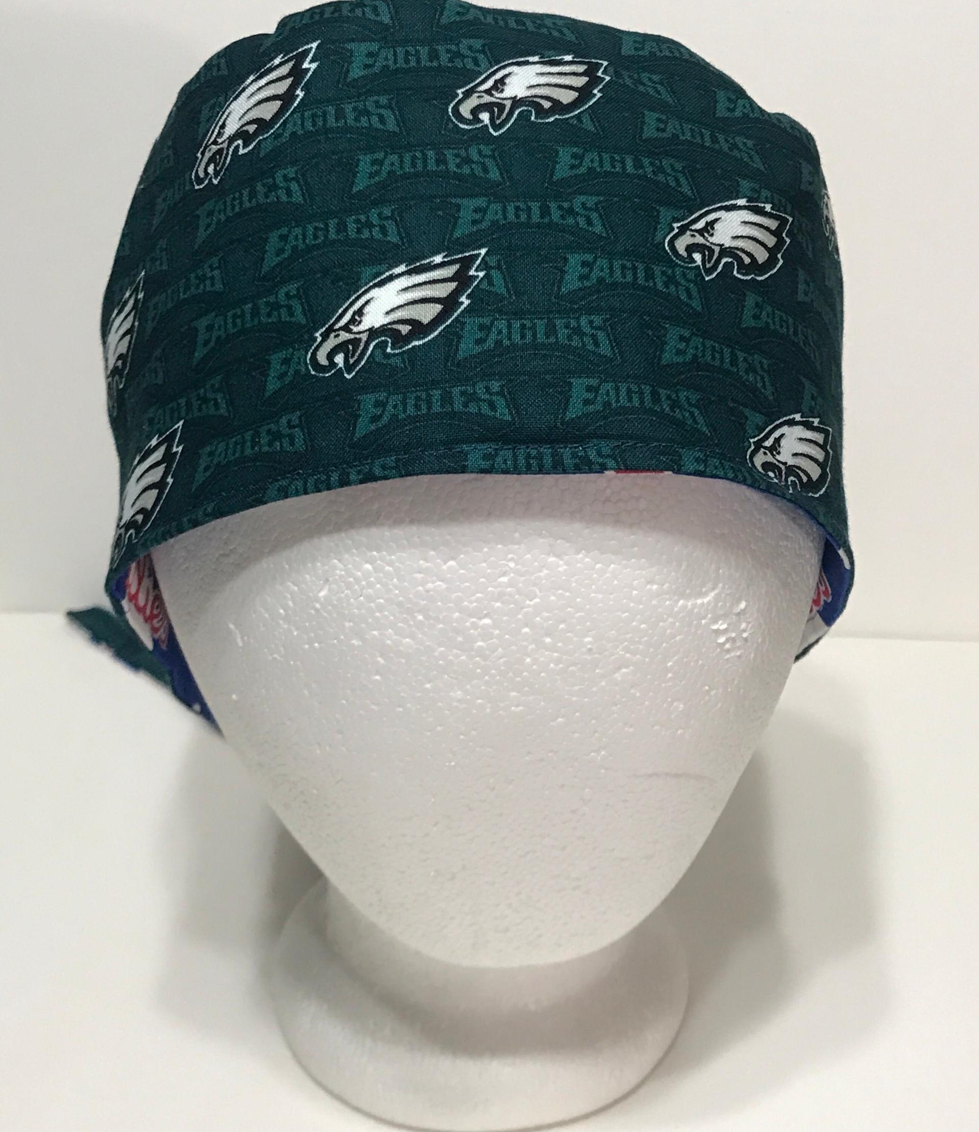 Reversible Philadelphia Phillies / Eagles scrub cap, tie back, skull cap for nurse, technician, welder, food service, biker, handmade