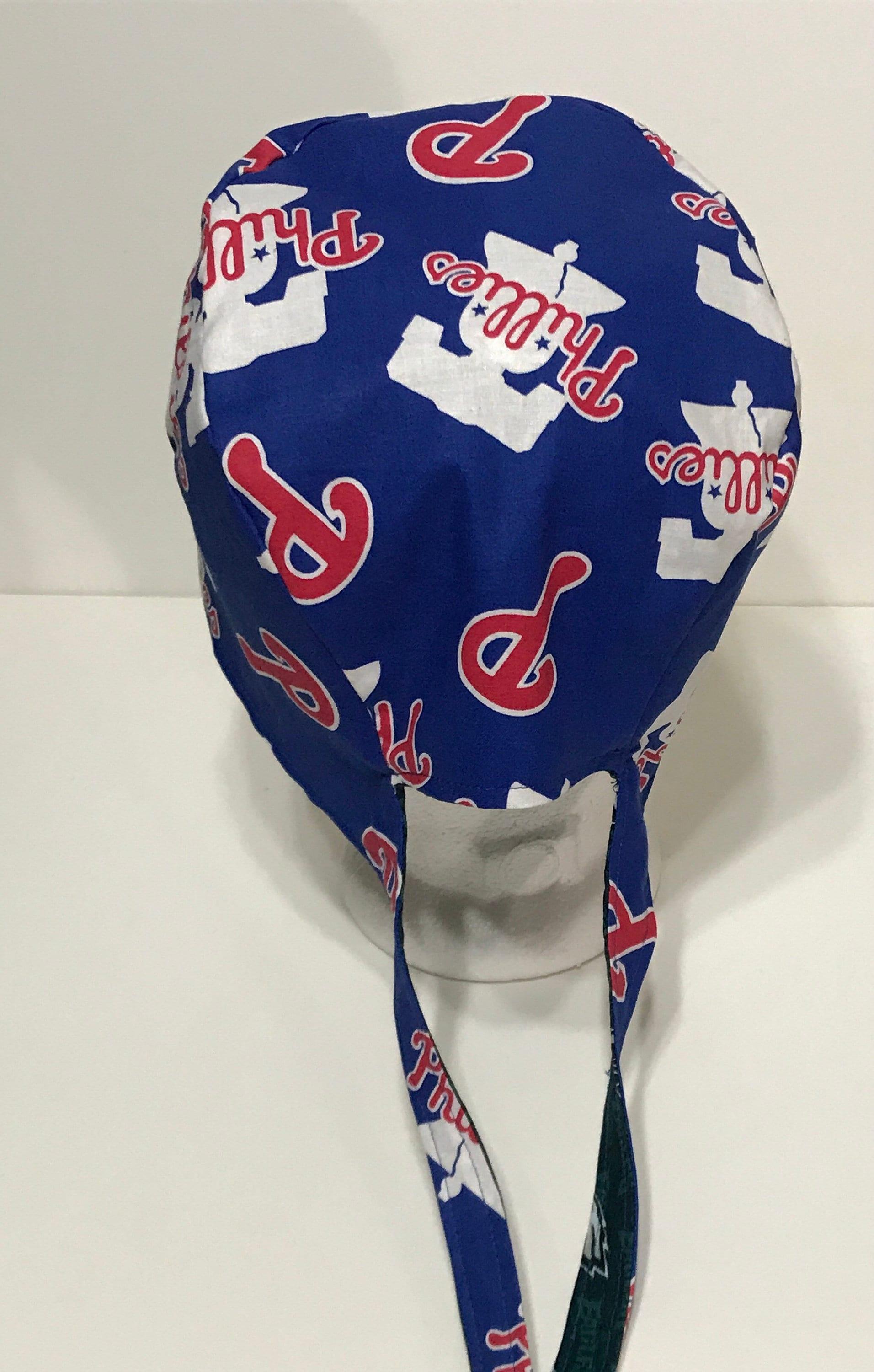 Reversible Philadelphia Phillies / Eagles scrub cap, tie back, skull cap for nurse, technician, welder, food service, biker, handmade