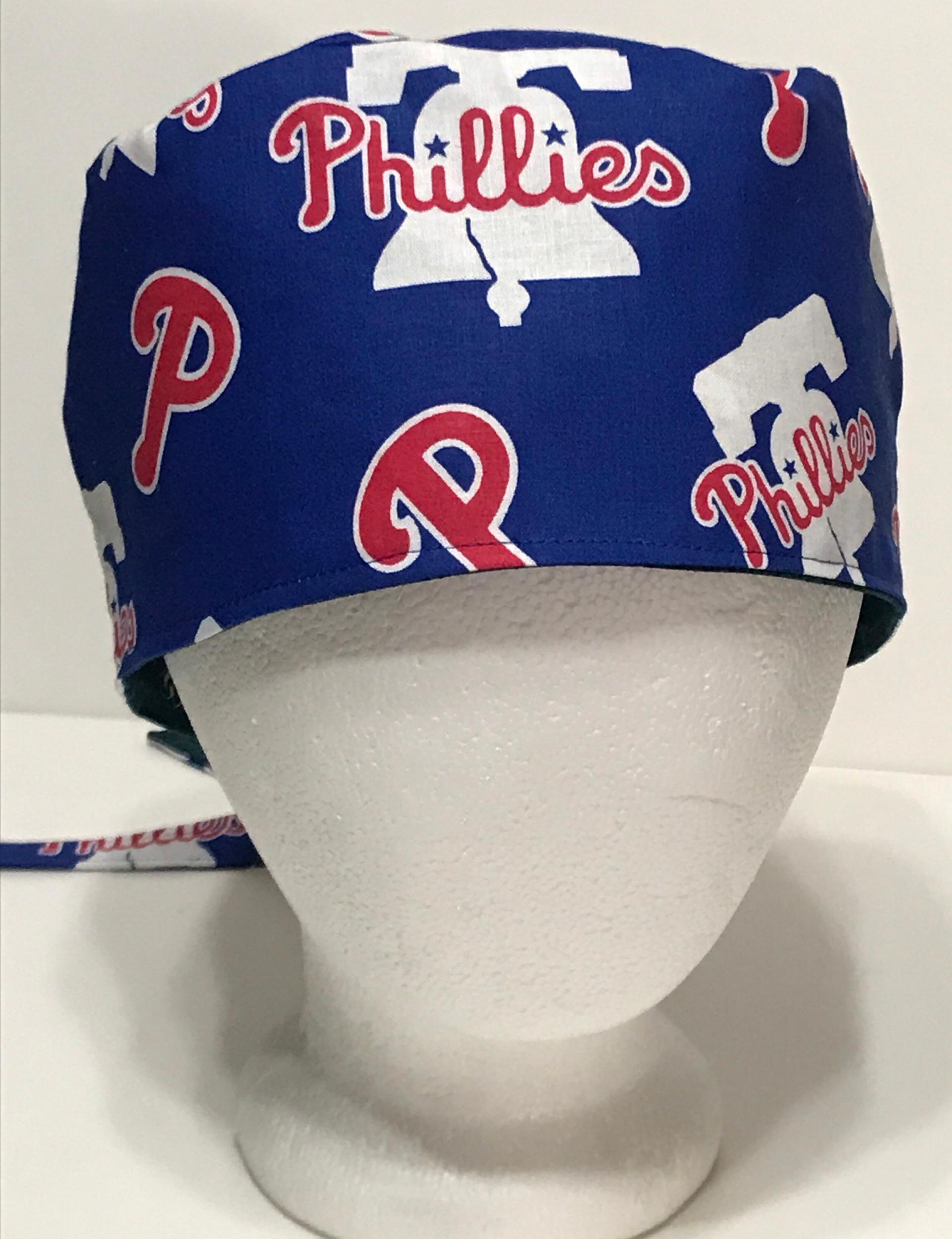 Reversible Philadelphia Phillies / Eagles scrub cap, tie back, skull cap for nurse, technician, welder, food service, biker, handmade