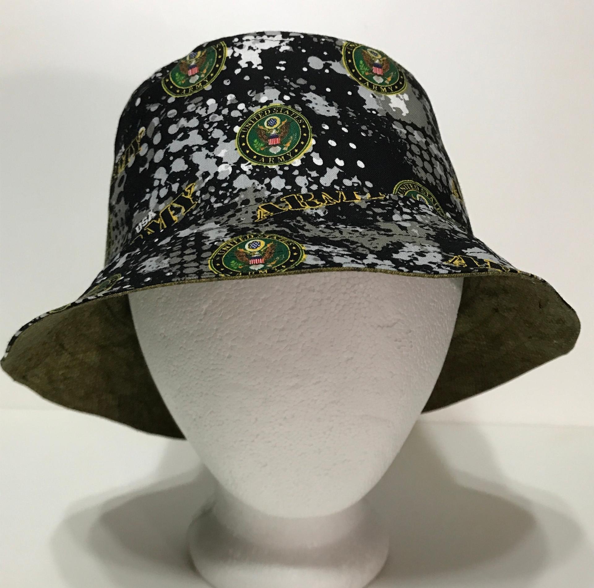 US Army Bucket Hat, Reversible, Military Theme, Handmade, Sizes up to 4XL, cotton, floppy hat, fishing hat, sun hat, gift for army veteran