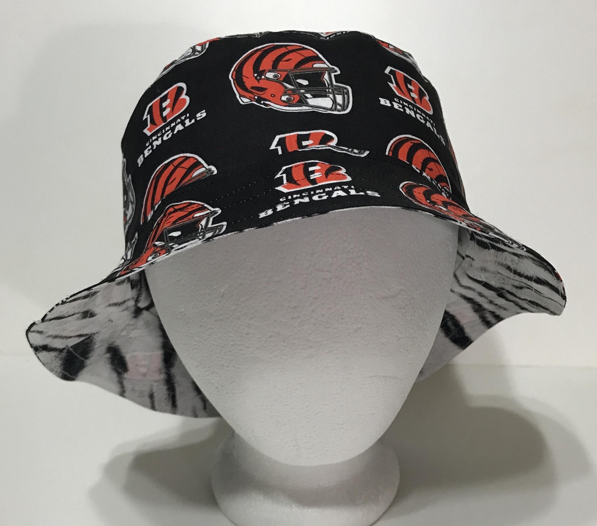 Cincinnati Bengals Bucket Hat, Reversible to Tiger Stripes, Sizes S-XXL, Handmade, fishing hat, sun hat, summer hat, floppy hat