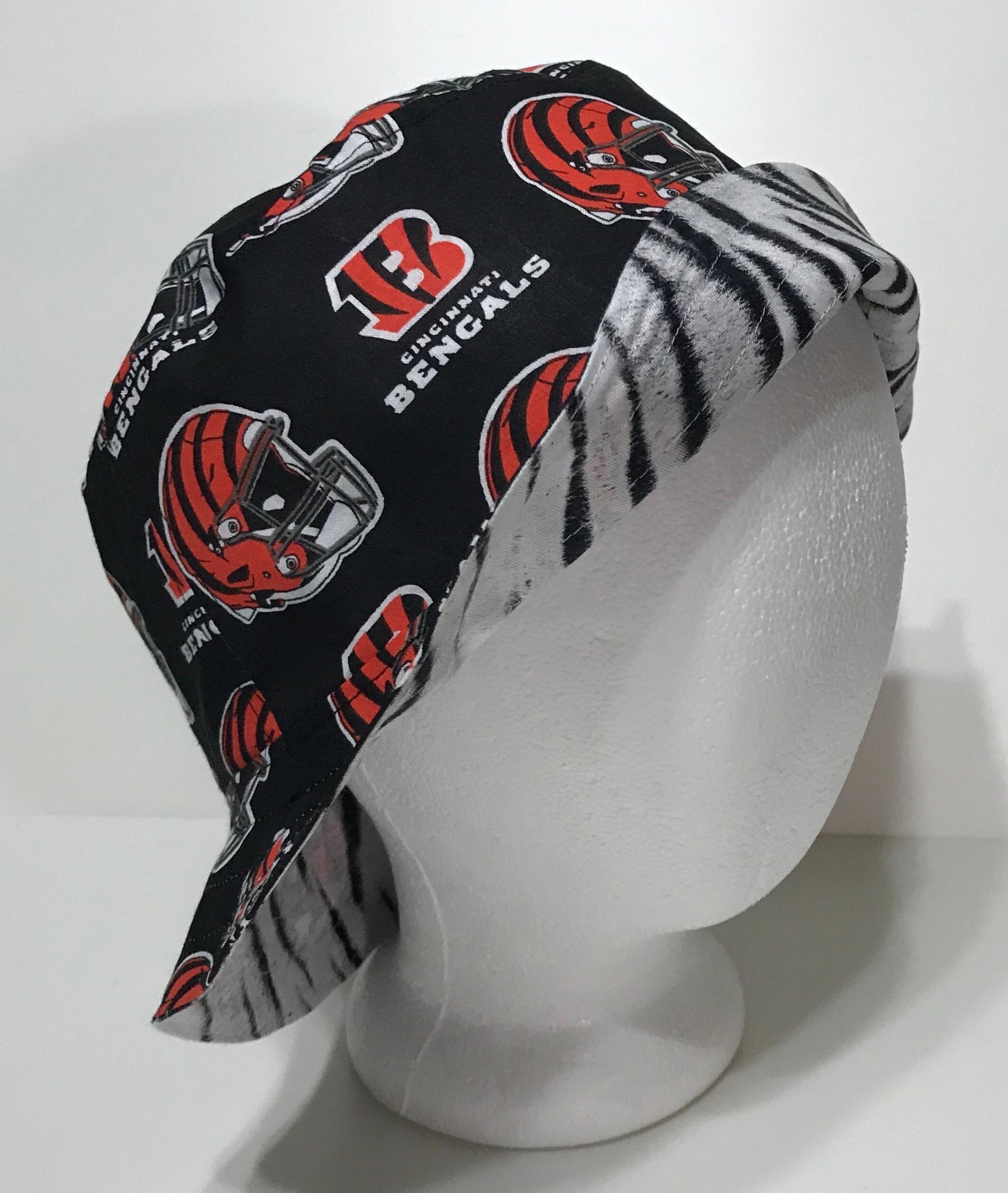 Cincinnati Bengals Bucket Hat, Handmade, Reversible to Tiger Stripes, Sizes up to 4XL, fishing hat, sun hat, summer hat, floppy hat