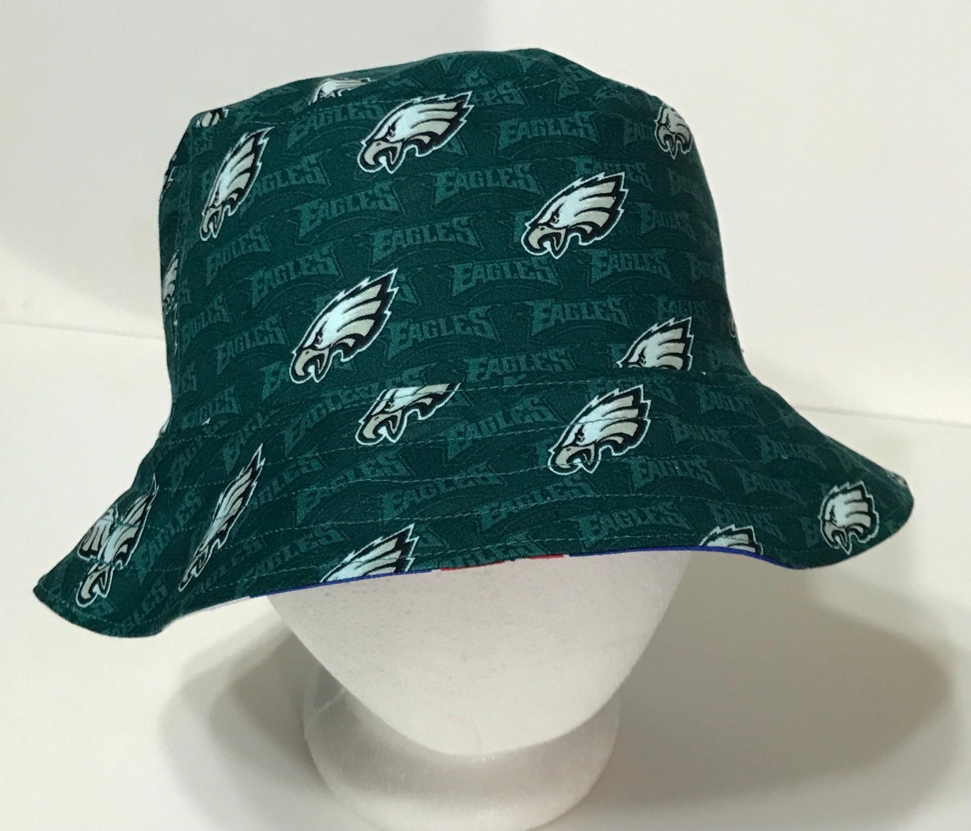 Philadelphia Eagles Bucket Hat, Reverses to Black, Unisex Sizes S-XXL, handmade, fishing hat, sun hat, floppy hat, ponytail hat