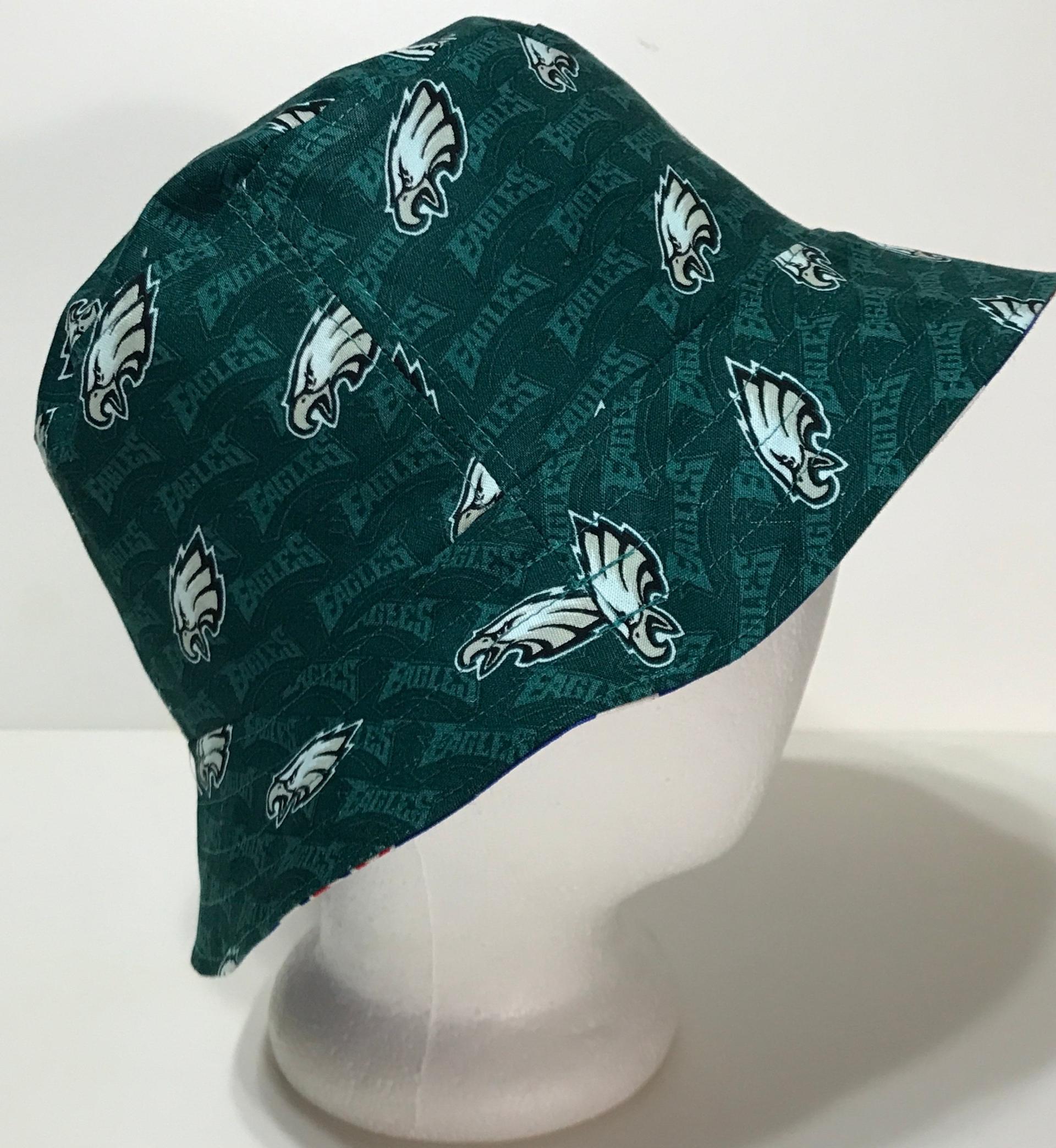 Philadelphia Eagles Bucket Hat, Reverses to Black, Unisex Sizes S-XXL, handmade, fishing hat, sun hat, floppy hat, ponytail hat