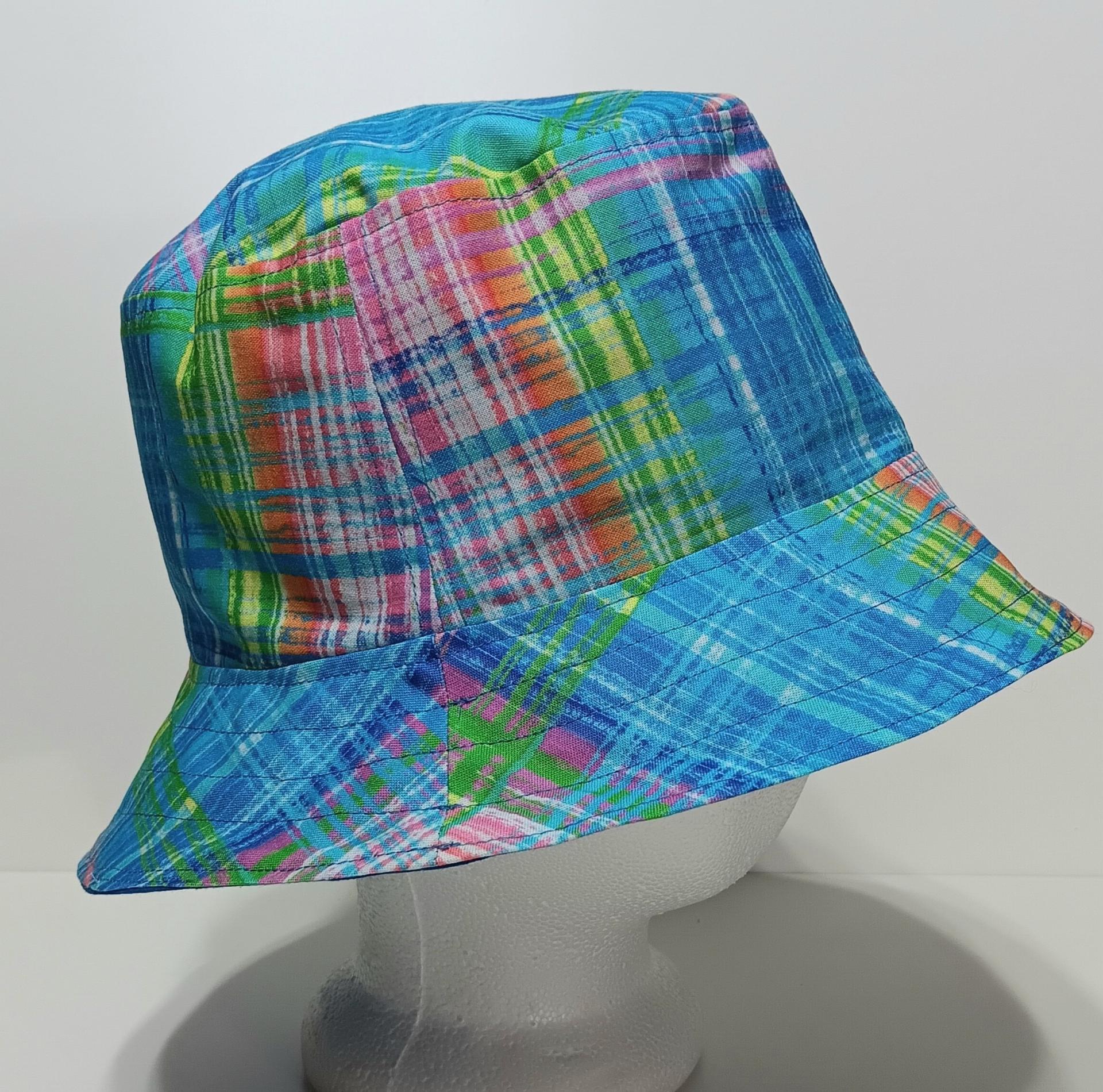 Bright Colors Plaid Bucket Hat, Reversible, Sizes up to 4XL, Cotton, floppy hat, ponytail hat, sun hat, fishing hat, beach hat, gardening hat