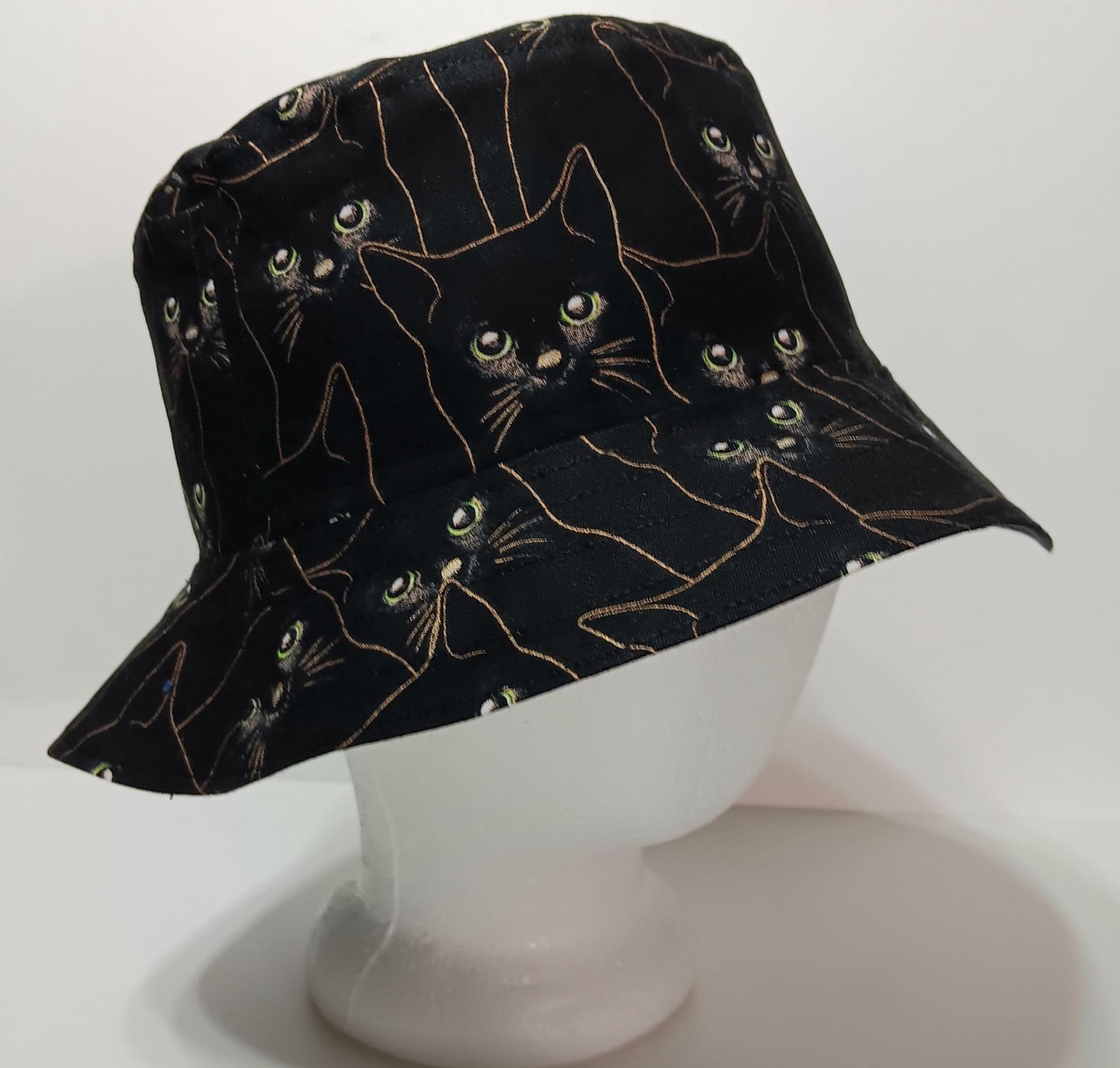 Black Cats Bucket Hat, Reversible, Sizes S-XXL, cotton, summer hat, fishing hat, ponytail hat, floppy hat, animal print hat, Halloween
