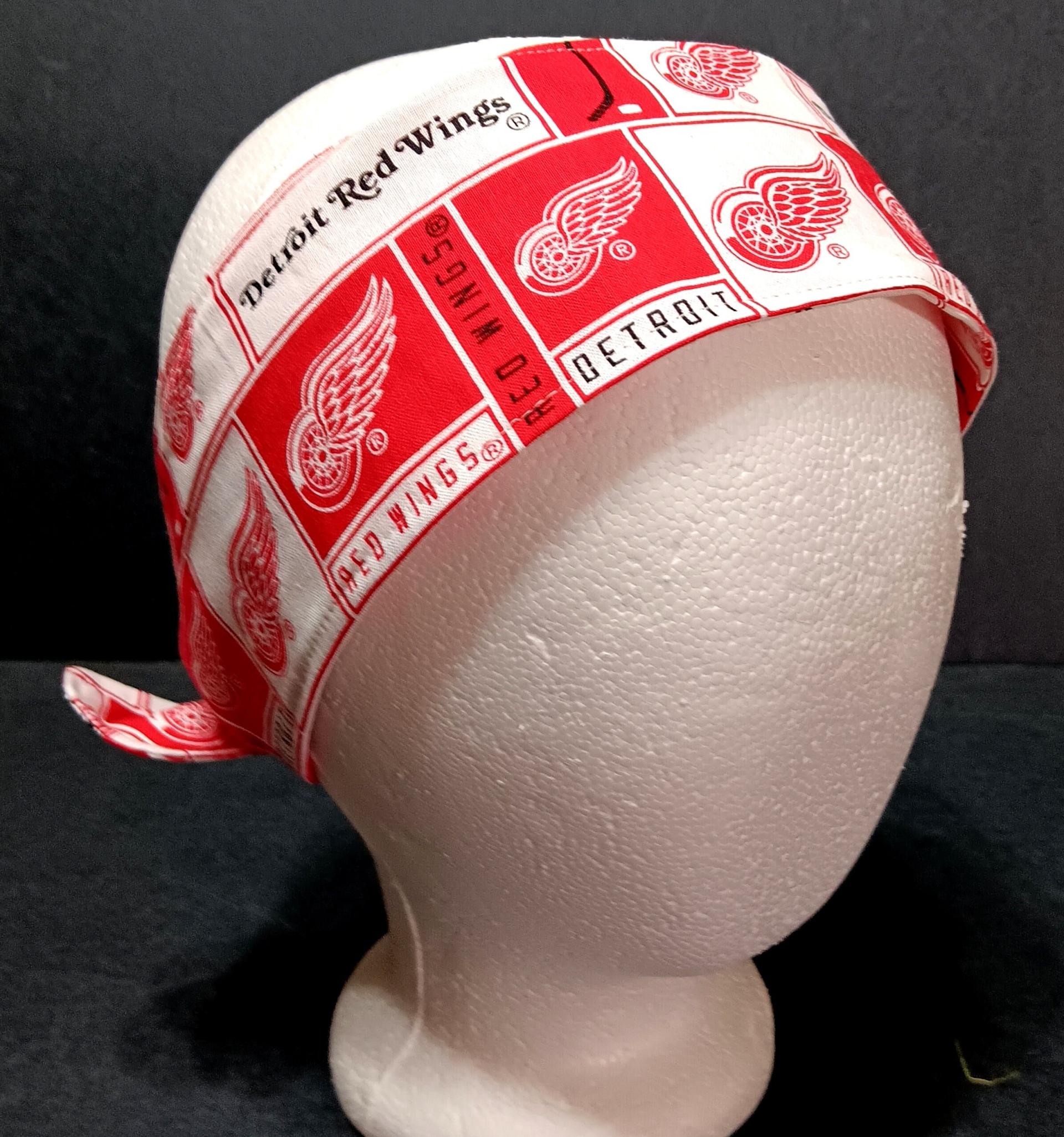 3” Wide Detroit Red Wings headband, self tie, hair wrap, pin up style, hair tie, bandana, scarf, retro style, rockabilly, hockey, handmade