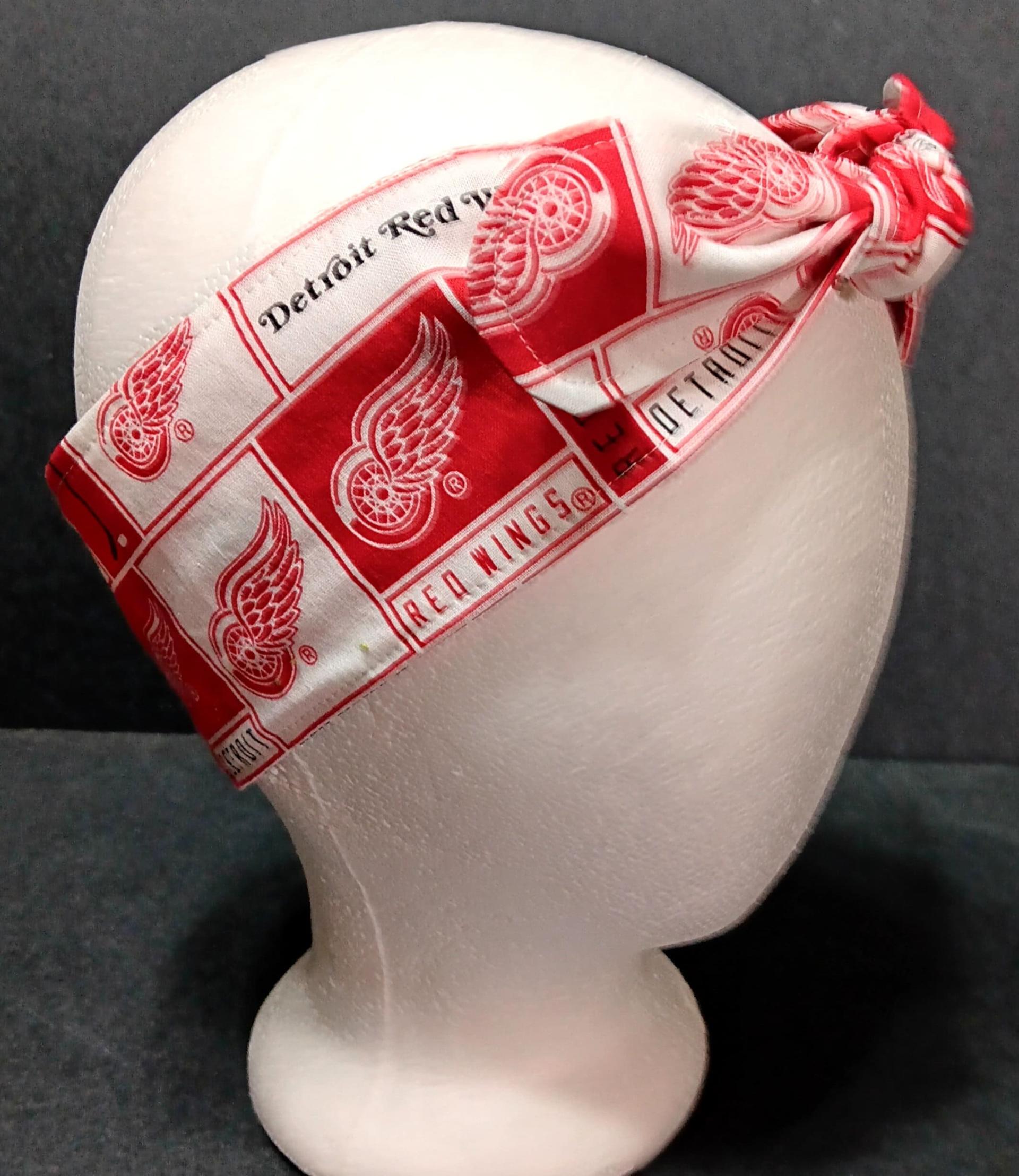 3” Wide Detroit Red Wings Headband, handmade, hair wrap, pin up, hair tie, neckerchief, scarf, retro style, rockabilly