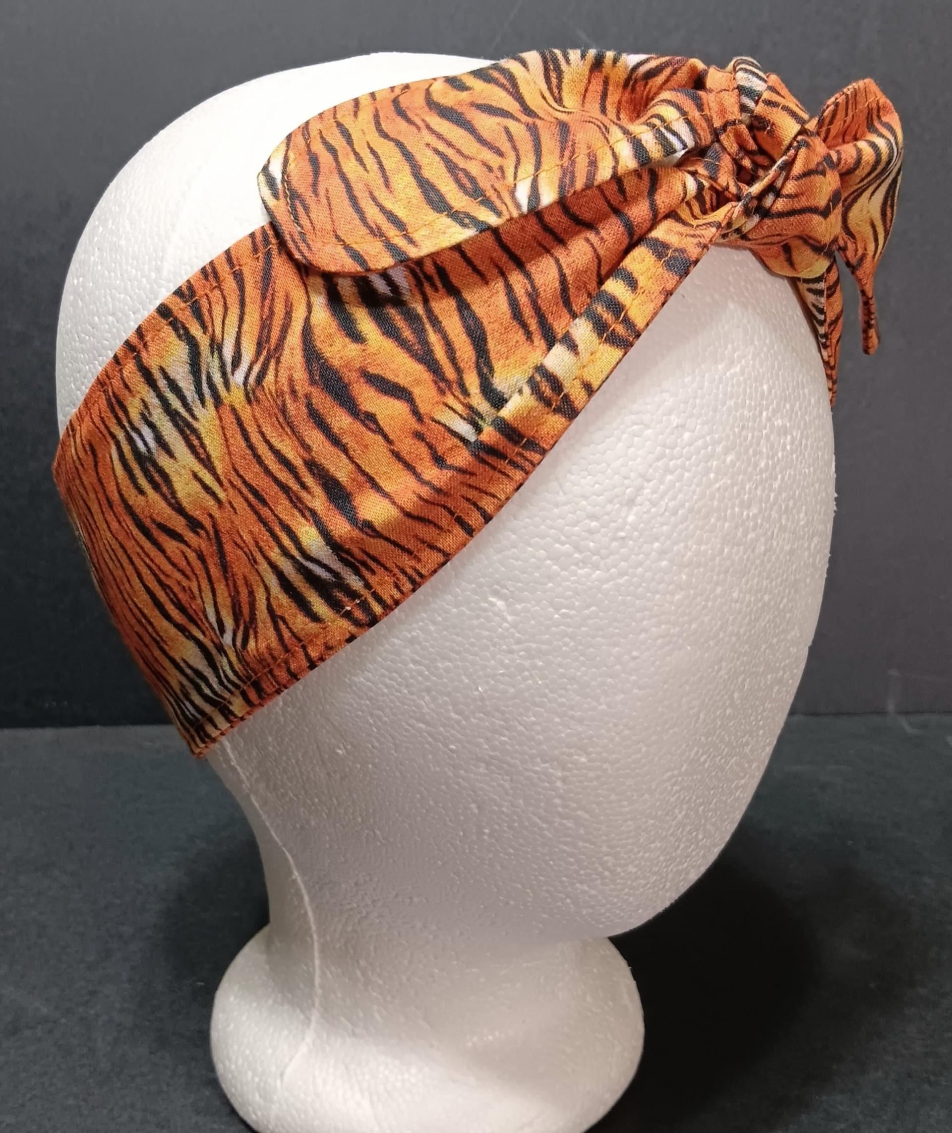 3” Wide Tiger Stripe Animal Print headband, Bengals, Tigers, hair wrap, cotton, pin up, hair tie, retro, rockabilly, scarf