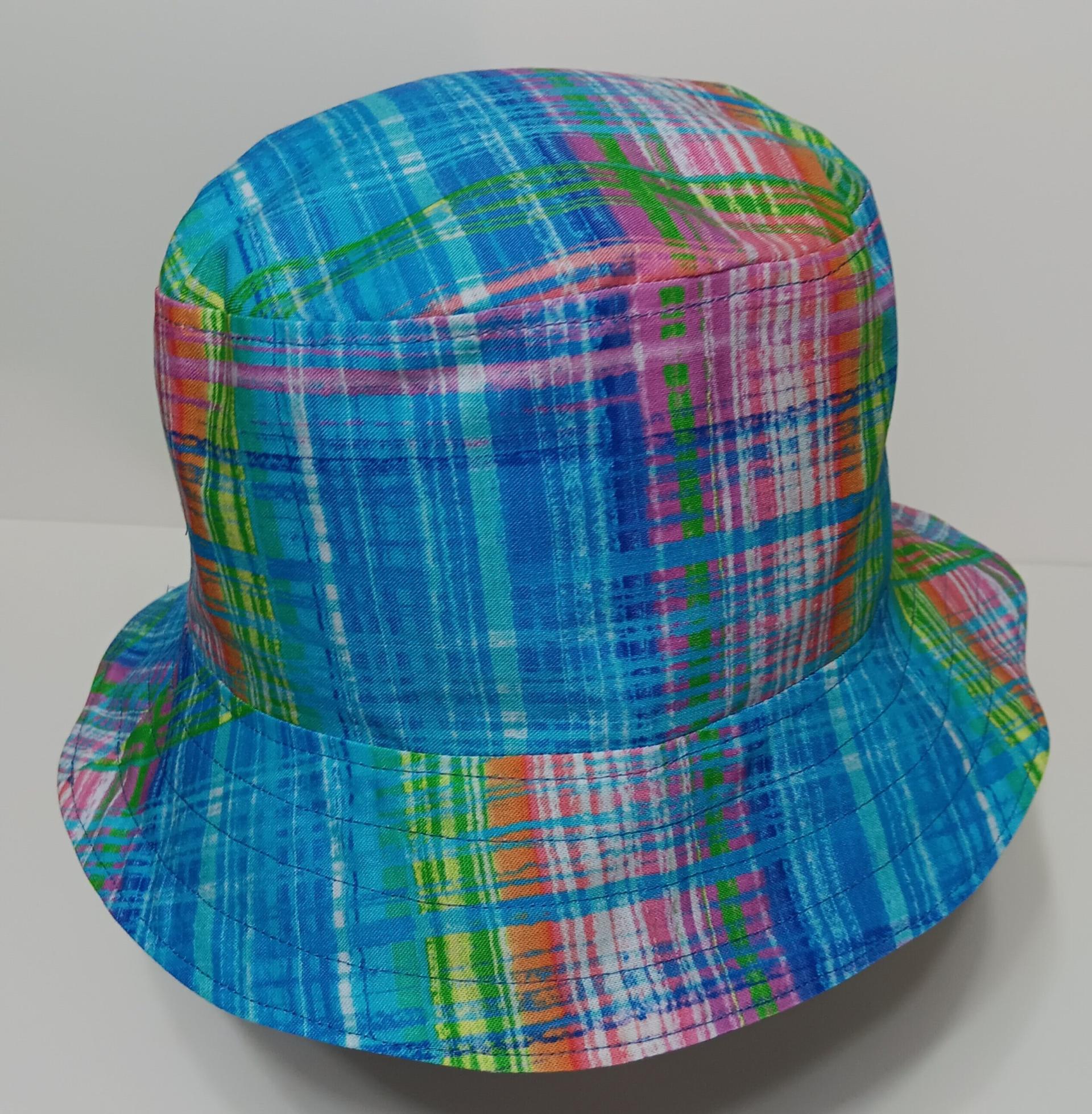 Bright Colors Plaid Bucket Hat, Reversible, Sizes S-XXL, Cotton, floppy hat, ponytail hat, sun hat, fishing hat, beach hat, gardening hat