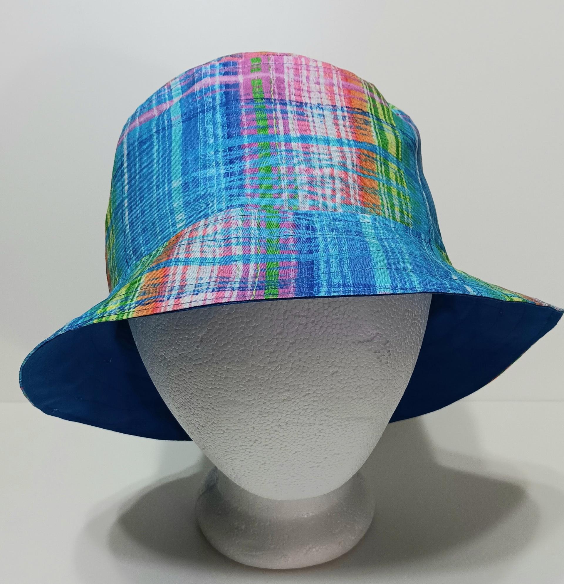 Bright Colors Plaid Bucket Hat, Reversible, Sizes up to 4XL, Cotton, floppy hat, ponytail hat, sun hat, fishing hat, beach hat, gardening hat