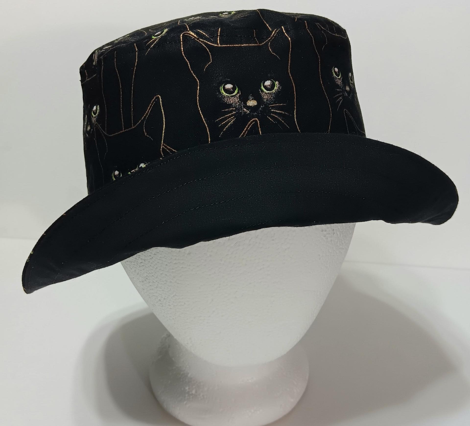 Black Cats Bucket Hat, Reversible, Sizes S-XXL, cotton, summer hat, fishing hat, ponytail hat, floppy hat, animal print hat, Halloween