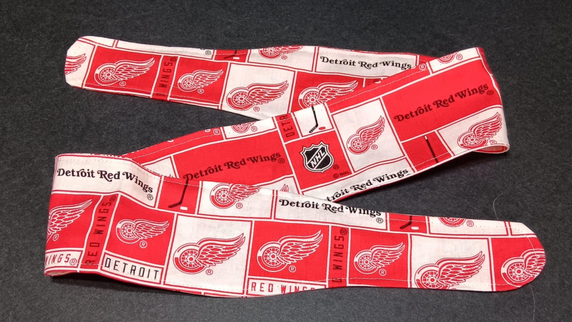 3” Wide Detroit Red Wings headband, handmade, self tie, hair wrap, pin up style, hair tie, bandana, scarf, retro style, hockey