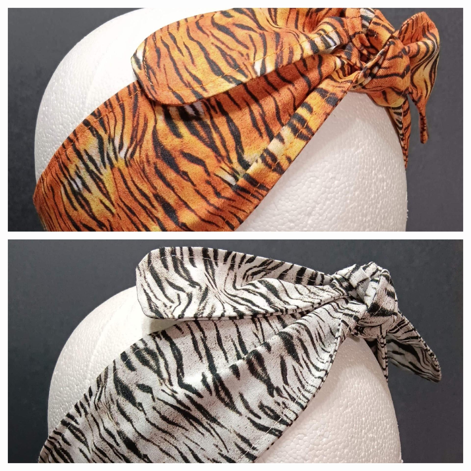 3” Wide Tiger Stripe Animal Print headband, Bengals, Tigers, hair wrap, cotton, pin up, hair tie, retro, rockabilly, scarf