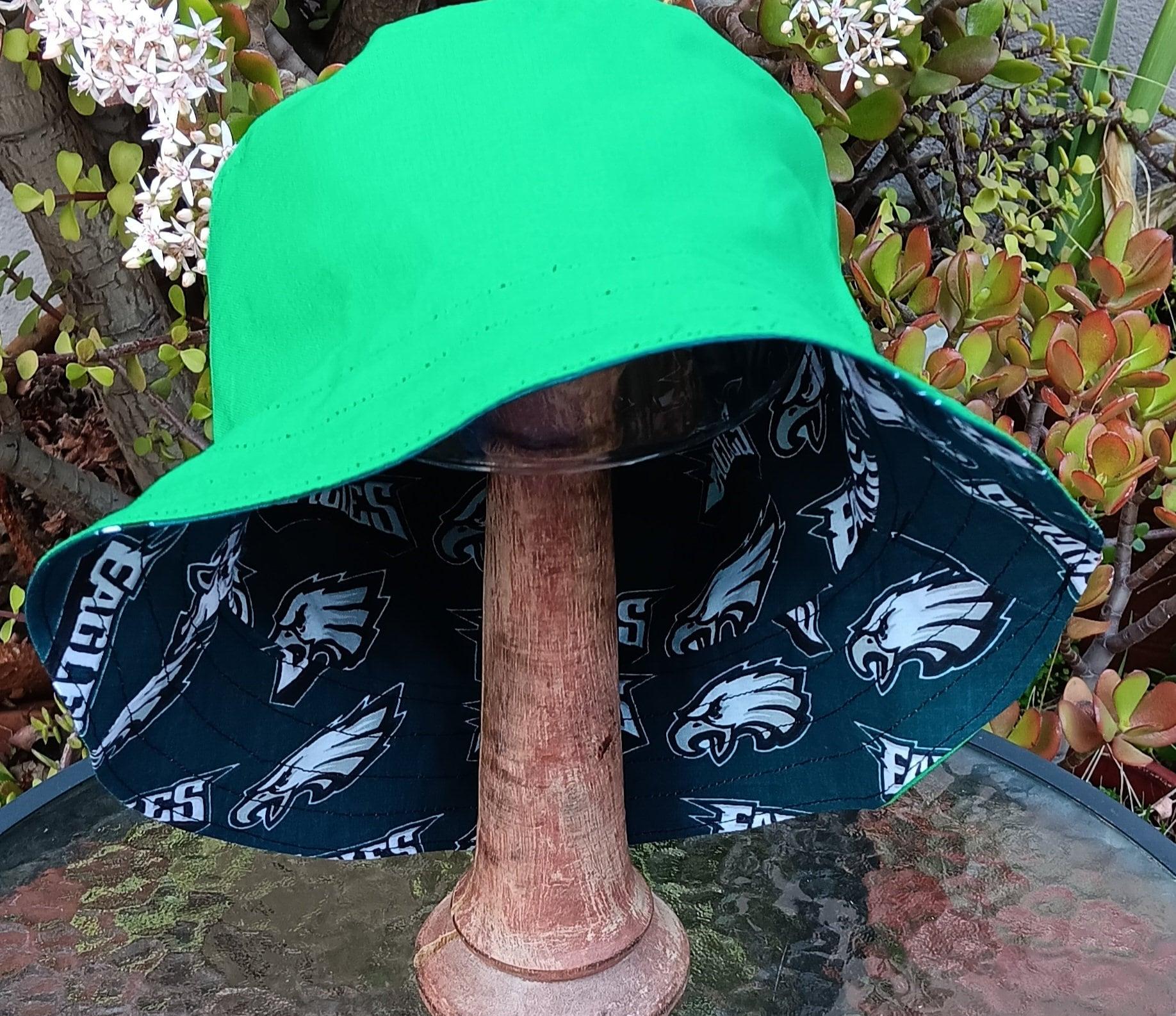Philadelphia Eagles Bucket Hat, Reversible to Kelly Green, Sizes up to 4XL, Unisex, Handmade, fishing hat, sun hat, floppy hat, ponytail hat