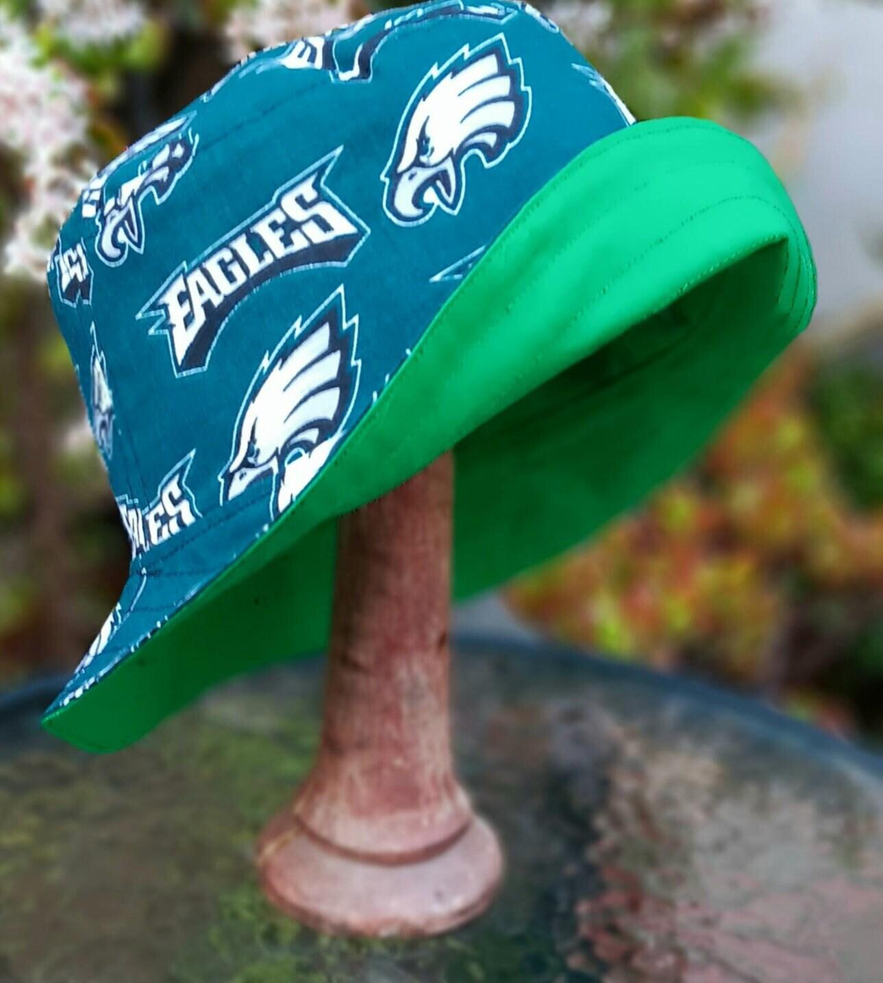 Philadelphia Eagles Bucket Hat, Reversible to Kelly Green, Sizes up to 4XL, Unisex, Handmade, fishing hat, sun hat, floppy hat, ponytail hat