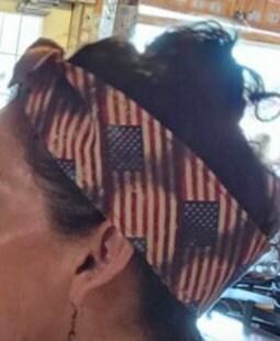 3” Wide American flag headband, self tie, hair wrap, pin up style, hair tie, retro style, rockabilly, stars & stripes