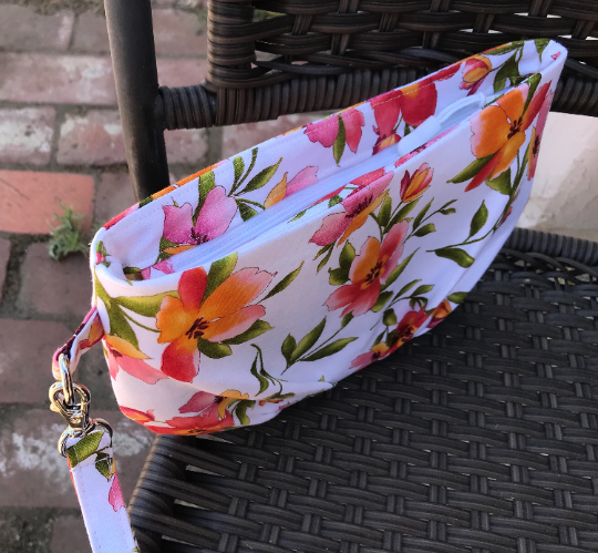 Pleated floral zippered wristlet purse, recessed zipper, summer garden wedding, cosmetics clutch bag gift, white pink coral peach green