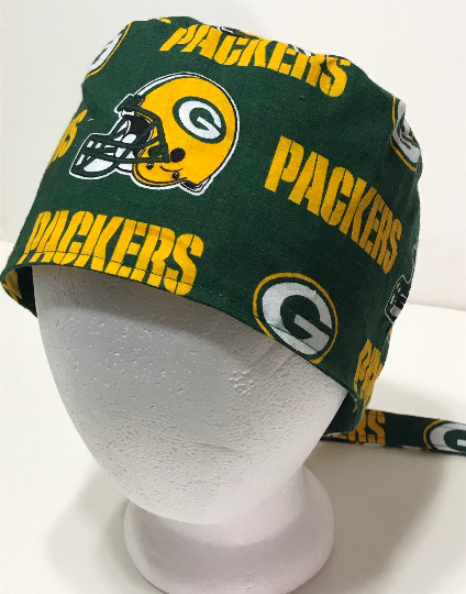 Reversible Green Bay Packers & Camouflage scrub cap, tie back, cotton, skull cap, welding cap, for nurse tech technician doctor, handmade