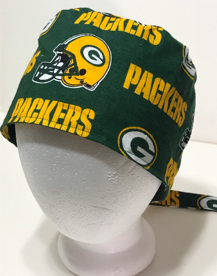 Reversible Green Bay Packers & Camouflage scrub cap, tie back, Wisconsin, cotton, skull cap, welding cap, for nurse tech technician doctor, handmade