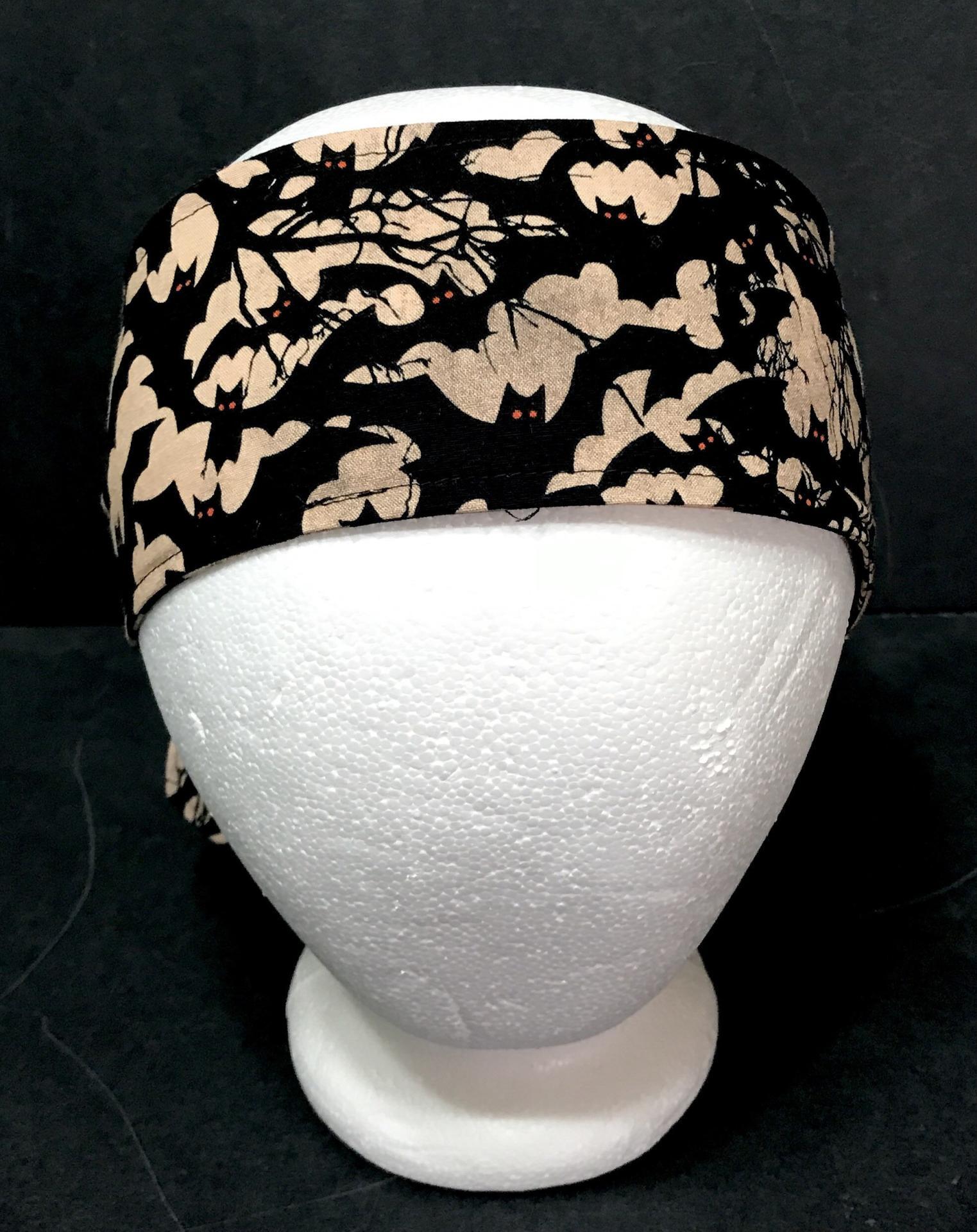3” Wide Flying Bats headband for Halloween, hair wrap, top knot, hair tie, pin up, retro, rockabilly, hat band, black and tan