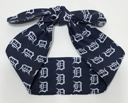3” wide Old English D hair tie, hair wrap, headband, pin up, self tie, scarf, neckerchief, retro, rockabilly, Detroit