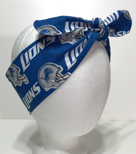 3” wide Detroit Lions hair tie, hair wrap, headband, pin up, self tie, scarf, neckerchief, retro, rockabilly