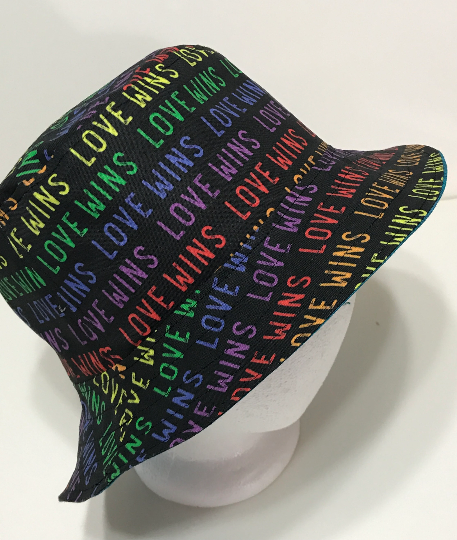 Love Wins Bucket Hat, Rainbow, LGBTQ, Pride, Reversible, Adult Size Large, cotton, summer hat, fishing hat, sun hat, floppy hat