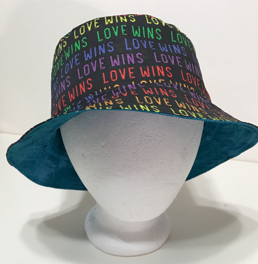 Love Wins Bucket Hat, Rainbow, LGBTQ, Pride, Reversible, Adult Size LARGE, cotton, summer hat, fishing hat, sun hat, floppy hat