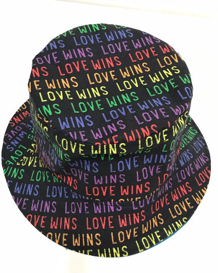 Love Wins Bucket Hat, Rainbow, LGBTQ, Pride, Reversible, Adult Size LARGE, cotton, summer hat, fishing hat, sun hat, floppy hat