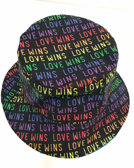 Love Wins Bucket Hat, Rainbow, LGBTQ, Pride, Reversible, Adult Size Large, cotton, summer hat, fishing hat, sun hat, floppy hat