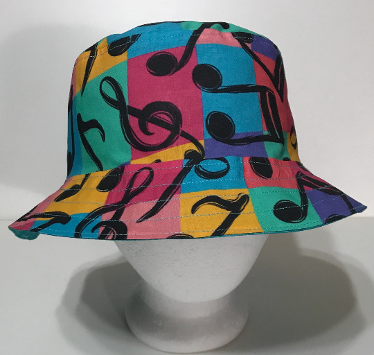 Music Theme Bucket Hat, Multicolor, Music Notes, Reversible, S-XXL, adults or older children, summer hat, fishing hat, sun hat, floppy hat