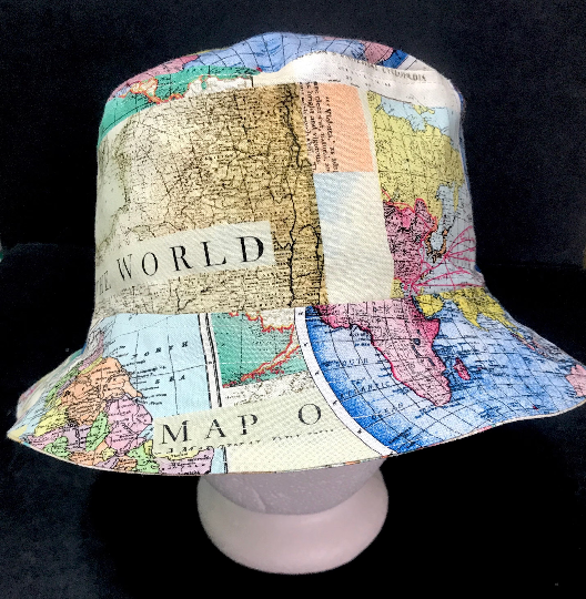 Map Theme Bucket Hat, Reversible, World Travel, Geography, Tourist Hat, Cruise Hat, Traveler Gift, Cartography