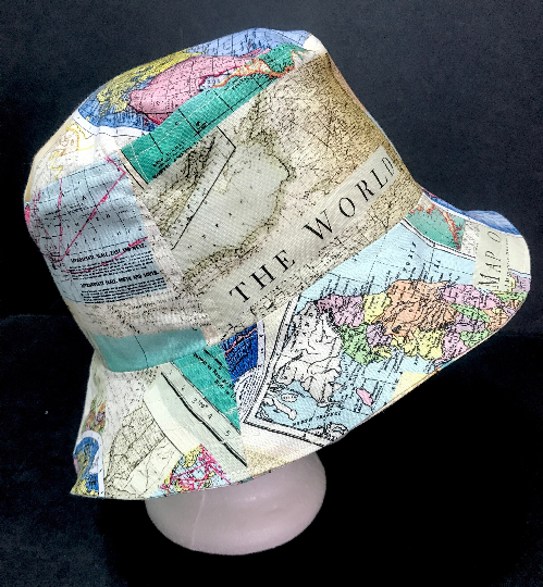 Map Theme Bucket Hat, Reversible, World Travel, Geography, Tourist Hat, Cruise Hat, Traveler Gift, Cartography