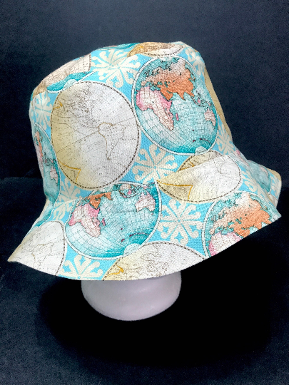 Map Theme Bucket Hat, Reversible, World Travel, Geography, Tourist Hat, Cruise Hat, Traveler Gift, Cartography