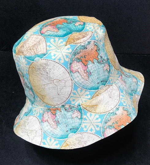 Map Theme Bucket Hat, Reversible, World Travel, Geography, Tourist Hat, Cruise Hat, Traveler Gift, Cartography