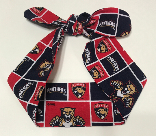 3” Wide Florida Panthers headband, self tie, handmade, hair wrap, hair tie, head wrap, pin up style, hair tie, retro, hockey