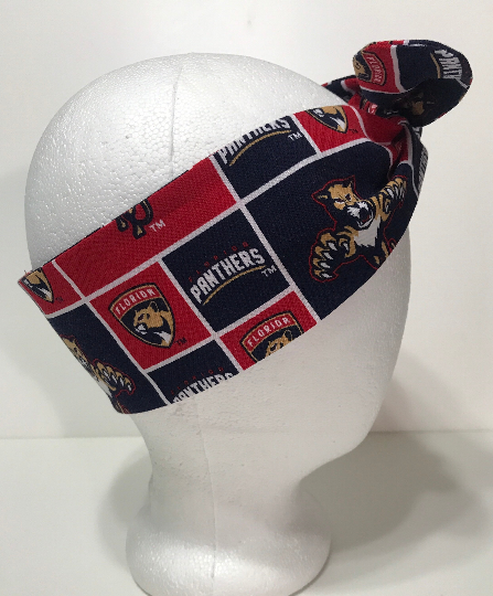 3” Wide Florida Panthers headband, self tie, handmade, hair wrap, hair tie, head wrap, pin up style, hair tie, retro, hockey