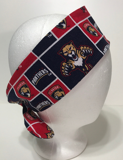3” Wide Florida Panthers headband, handmade, hair wrap, hair tie, head wrap, pin up, hair tie, neckerchief, retro, rockabilly, cotton, hockey