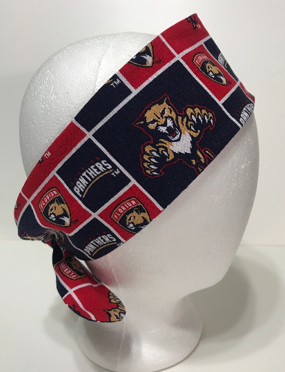 3” Wide Florida Panthers headband, self tie, handmade, hair wrap, hair tie, head wrap, pin up style, hair tie, retro, hockey