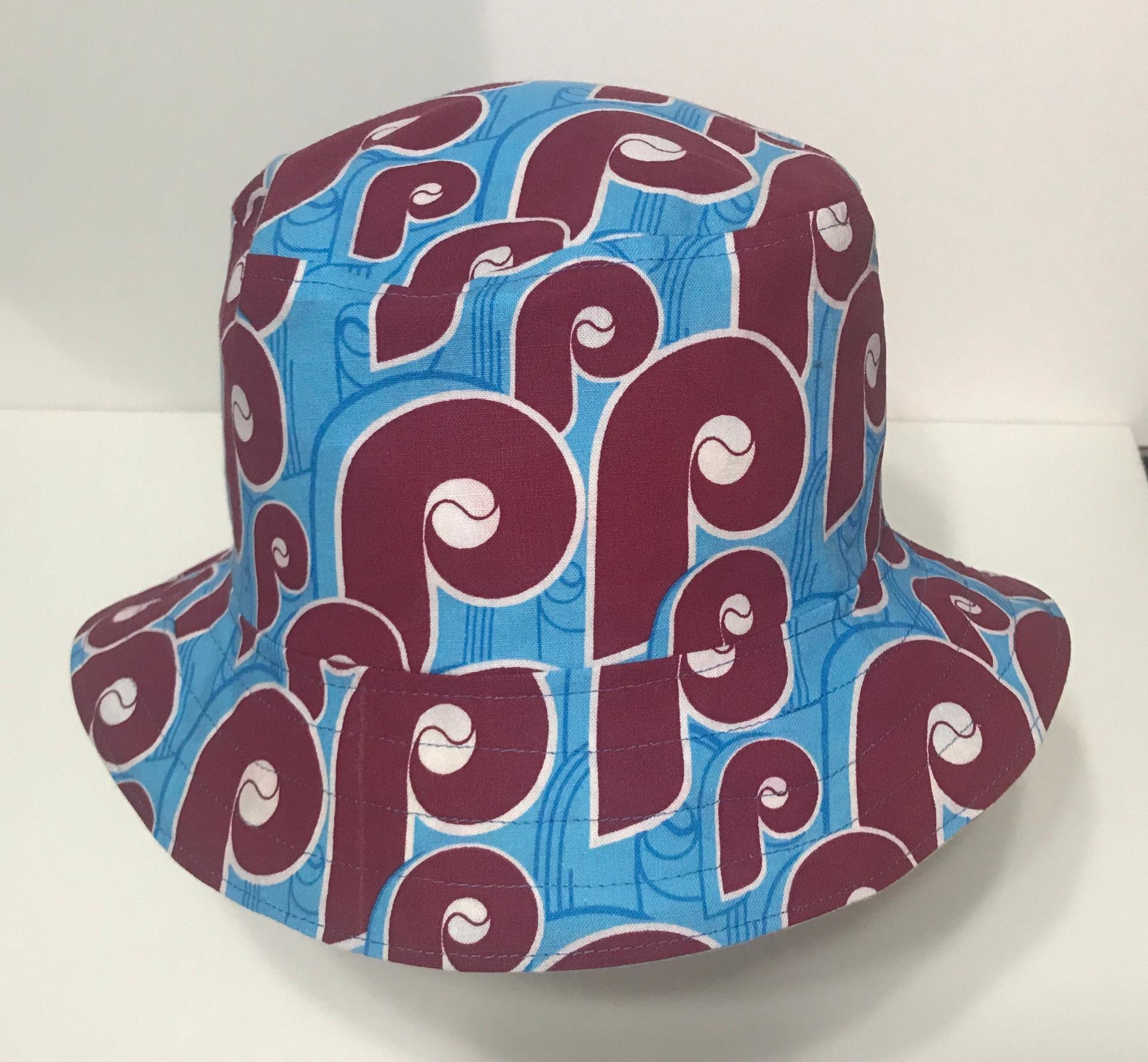 Philadelphia Phillies Bucket Hat, Maroon Throwback, Reversible, Size LARGE, handmade, ponytail hat, floppy hat, fishing hat, summer hat