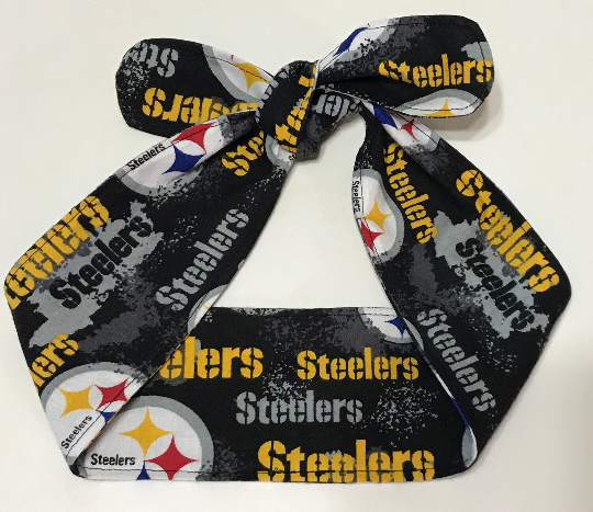 3” wide Pittsburgh Steelers headband, self tie, pin up style, scarf, bandana, retro style, rockabilly, handmade