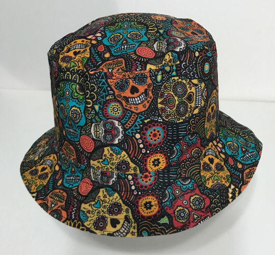 Sugar Skulls Bucket Hat, Day of the Dead or Día de los Muertos, Sizes up to 4XL, ponytail hat, sun hat, calaveras, floppy hat,