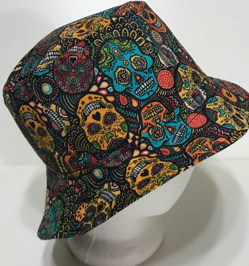 Sugar Skulls Bucket Hat, Day of the Dead or Día de los Muertos, Sizes up to 4XL, ponytail hat, sun hat, calaveras, floppy hat,
