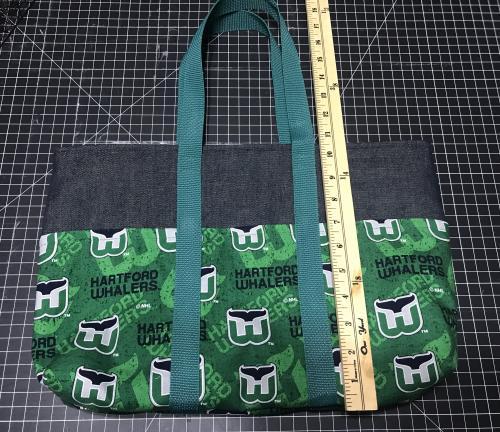 Hartford Whalers small tote bag, denim, heavy duty, six exterior pockets, handmade