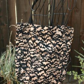 Bats Reversible Black & Tan - Shopping Tote - Grocery Bag - Reversible - Machine Washable - Sturdy Grocery Tote - Spooky