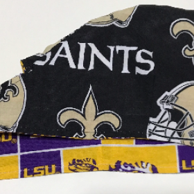 Reversible New Orleans Saints and LSU scrub cap, cotton