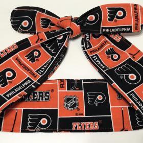3” wide Philadelphia Flyers hair tie, hair wrap, headband, pin up, self tie, scarf, neckerchief, retro, rockabilly, handmade